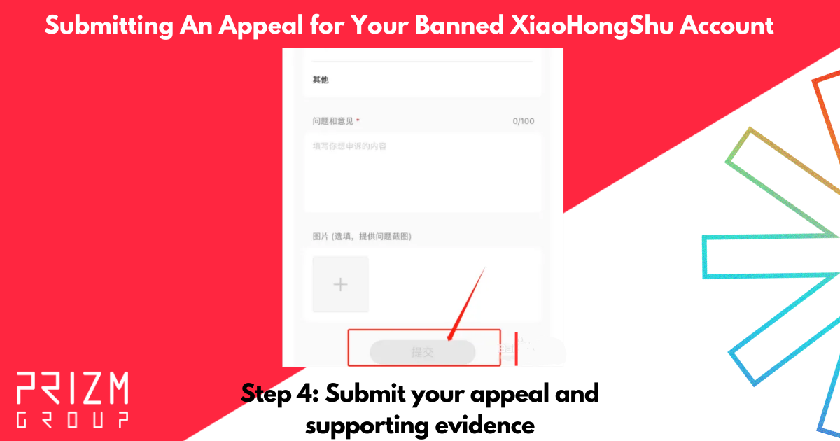 Step 4 in Submitting an Appeal for an Unban to XiaoHongShu